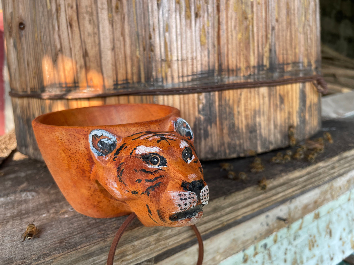 handcrafted animal-shaped wood mug - woodybeingllc