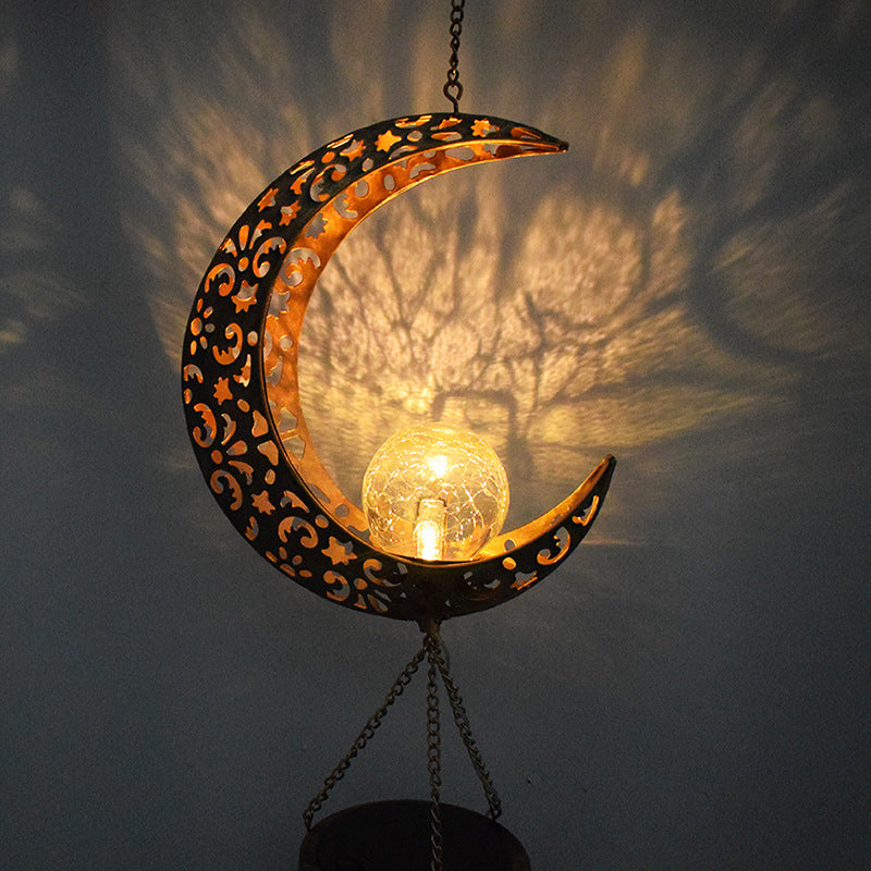 Pendant LED Iron Hollow Wind Chime-Moon. Star, Sun Style - woodybeingllc