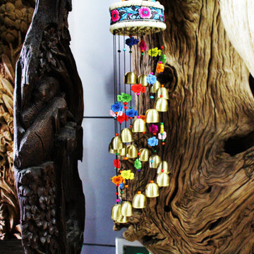Knotted Bamboo Stripes Wind Chime Random knots Door Bells & Chimes woodybeing 56