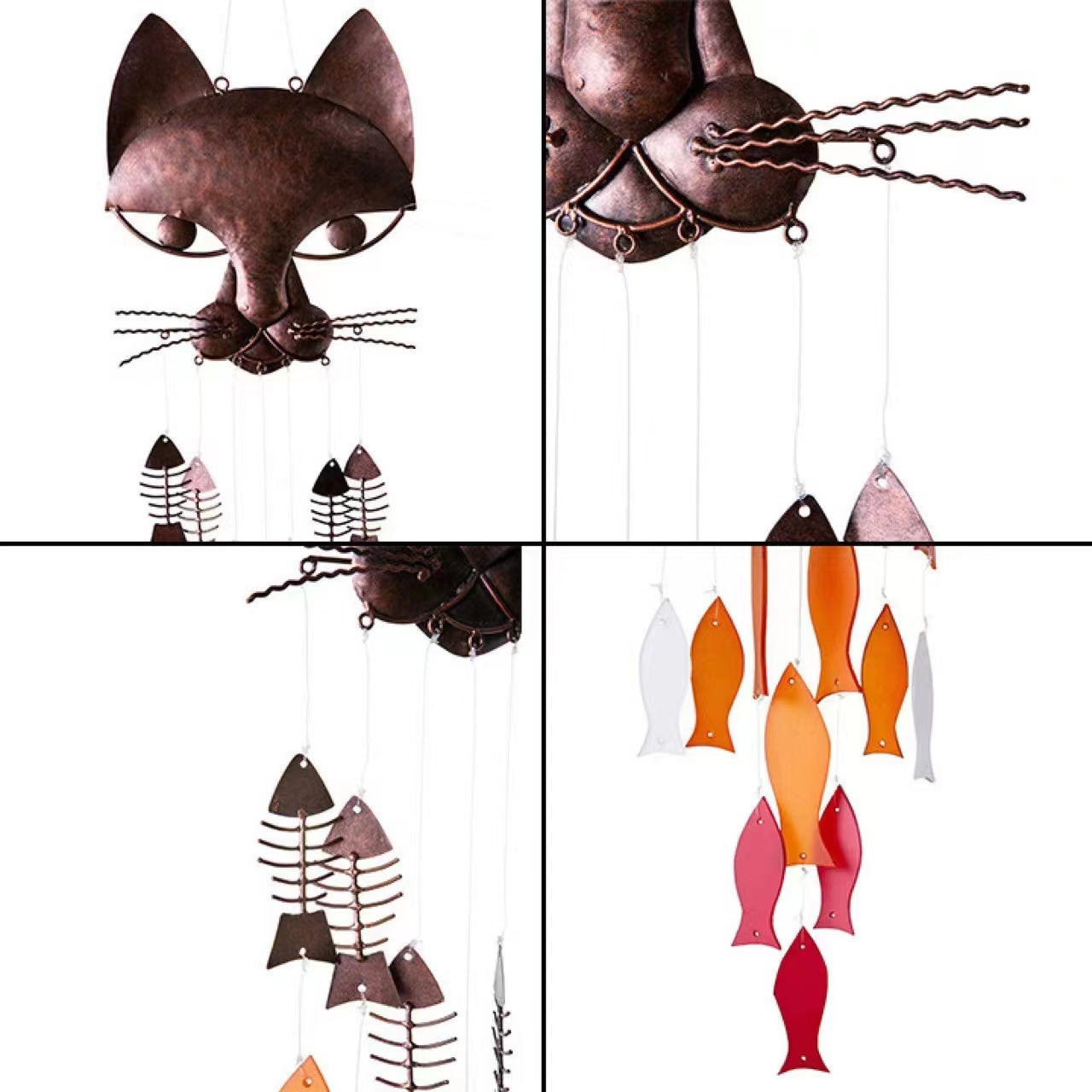 Metal Cat And Fish Wind Chime - woodybeingllc
