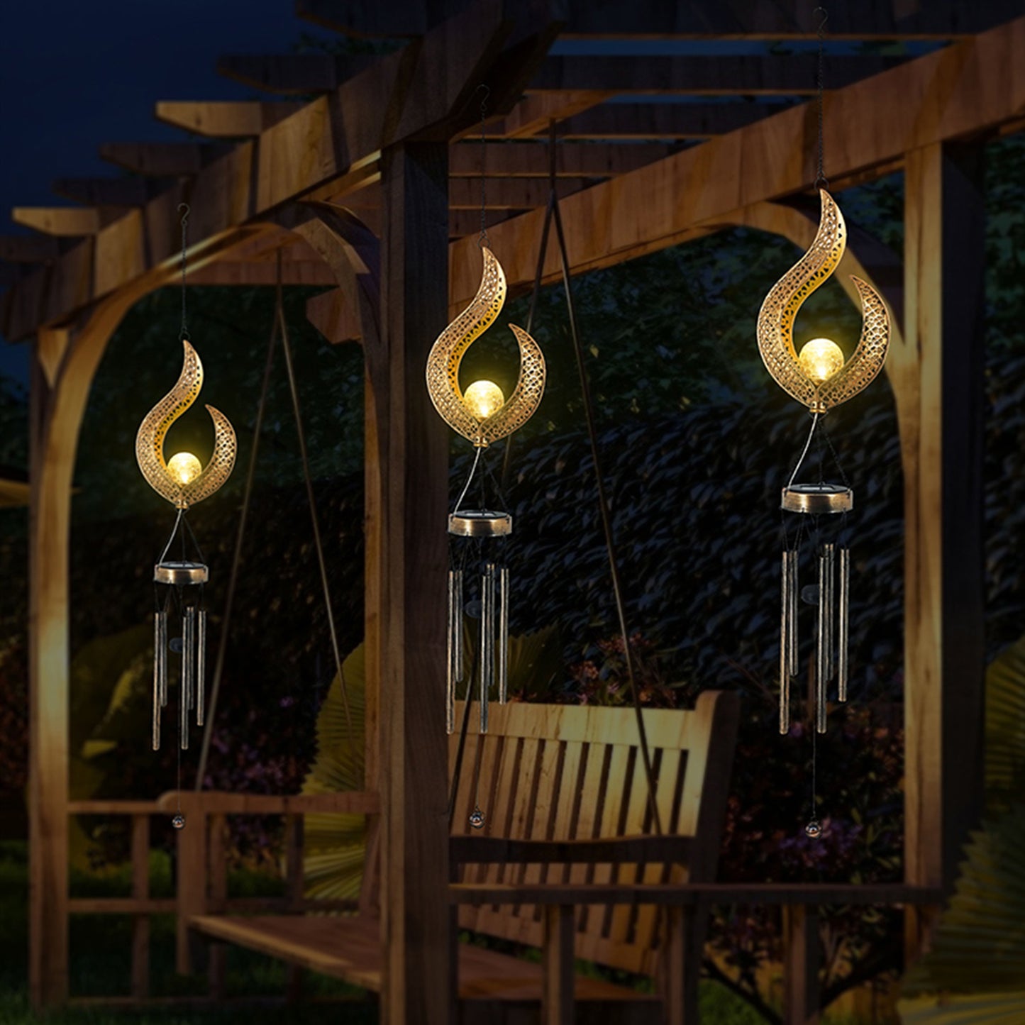 Pendant LED Iron Hollow Wind Chime-Moon. Star, Sun Style - woodybeingllc
