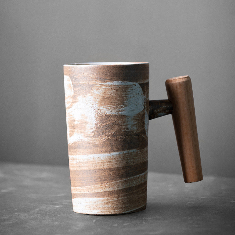 Creative Retro Wooden Handle Mug - coffee mug, cup