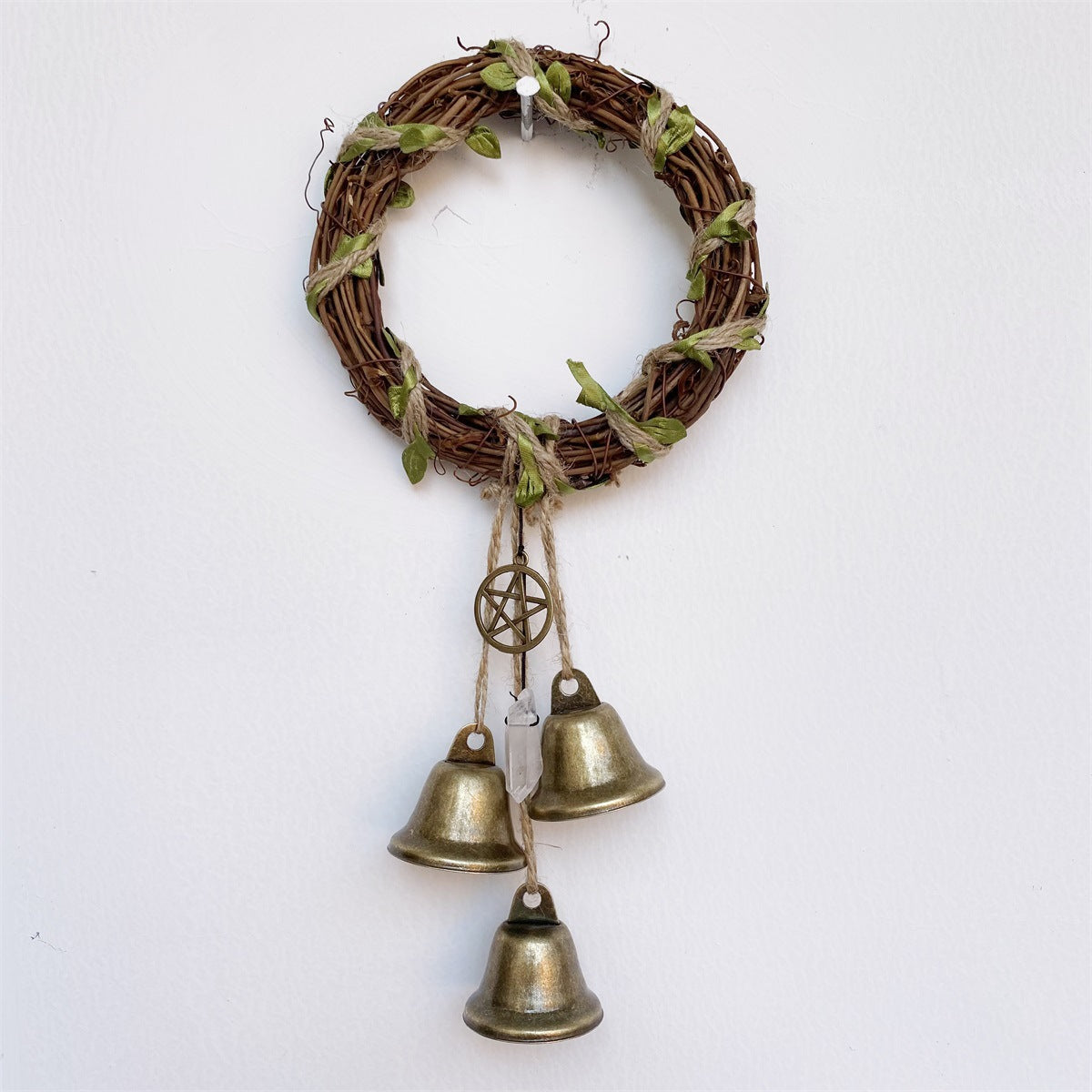 Prayer Bell Rattan Vine Circle Crystal Wind Chime - woodybeingllc