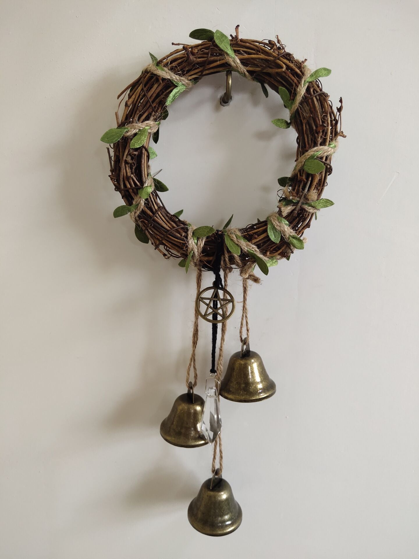 Prayer Bell Rattan Vine Circle Crystal Wind Chime - woodybeingllc