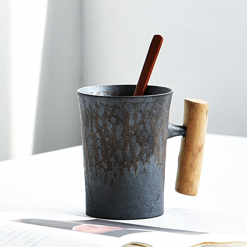 Creative Retro Wooden Handle Mug - coffee mug, cup - woodybeingllc