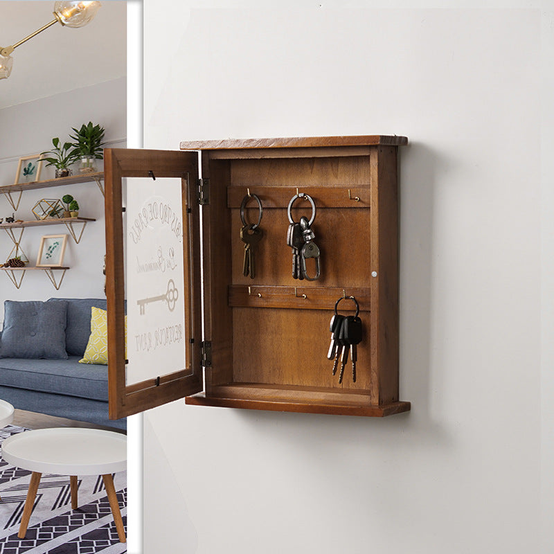 Wooden Key Storage Cabinet with Hanging Hooks - woodybeingllc