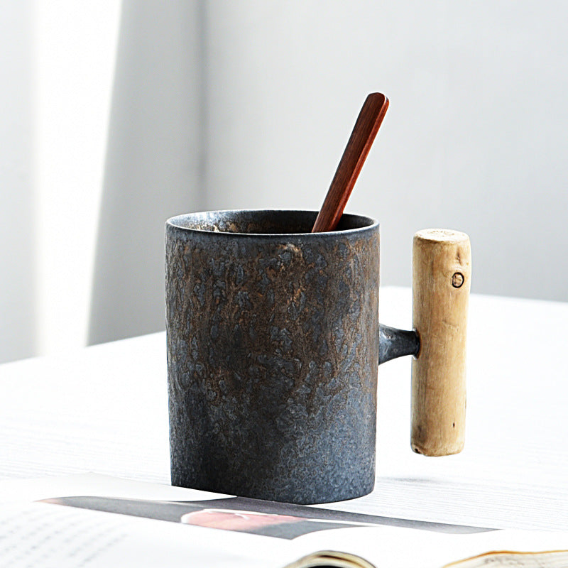 Creative Retro Wooden Handle Mug - coffee mug, cup - woodybeingllc