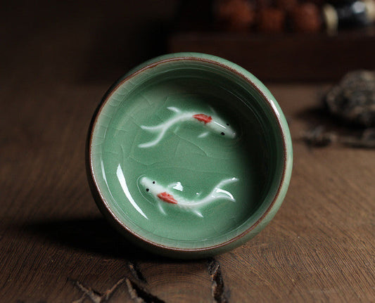 Hand Made Ceramic fish Tea cup - woodybeingllc