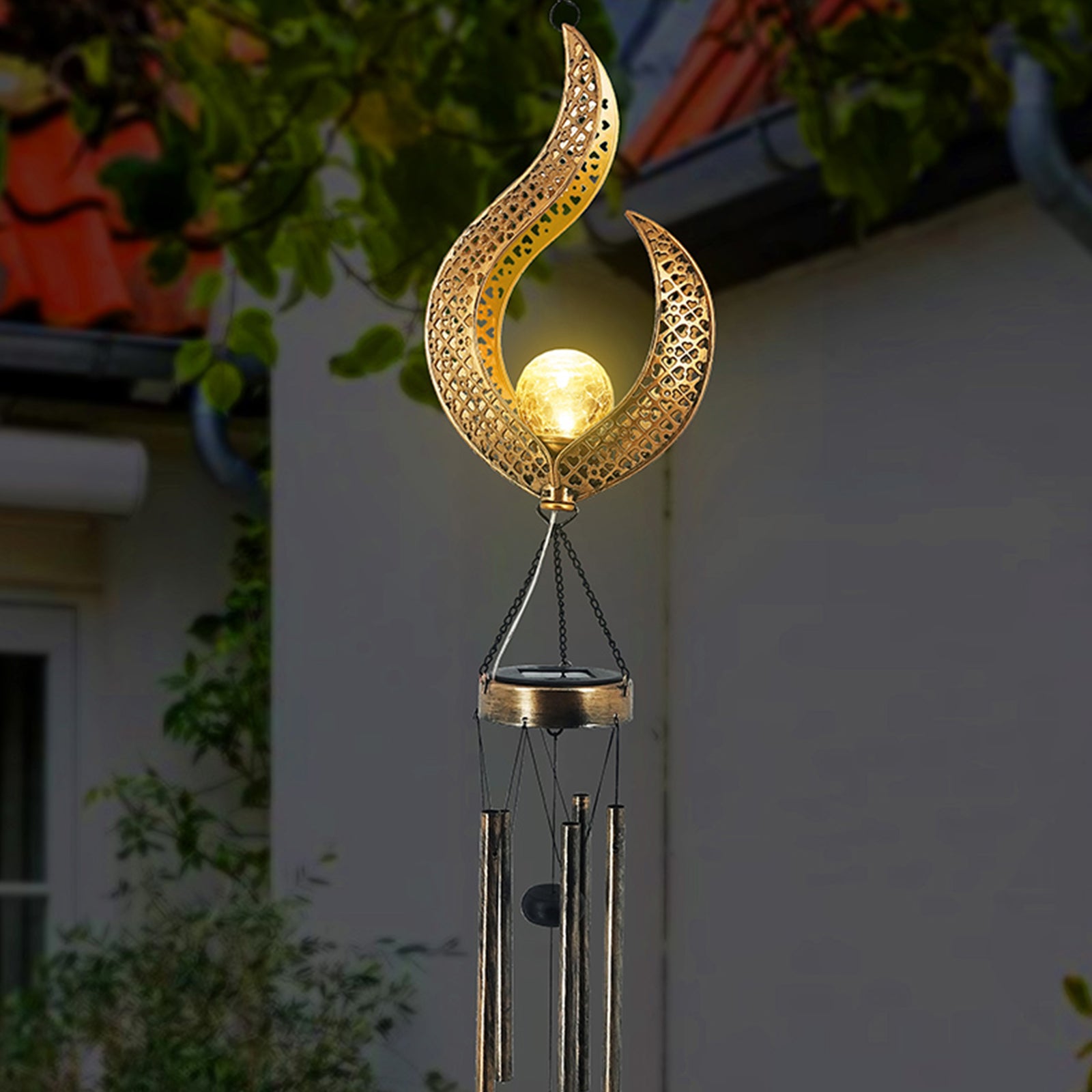 Pendant LED Iron Hollow Wind Chime-Moon. Star, Sun Style - woodybeingllc