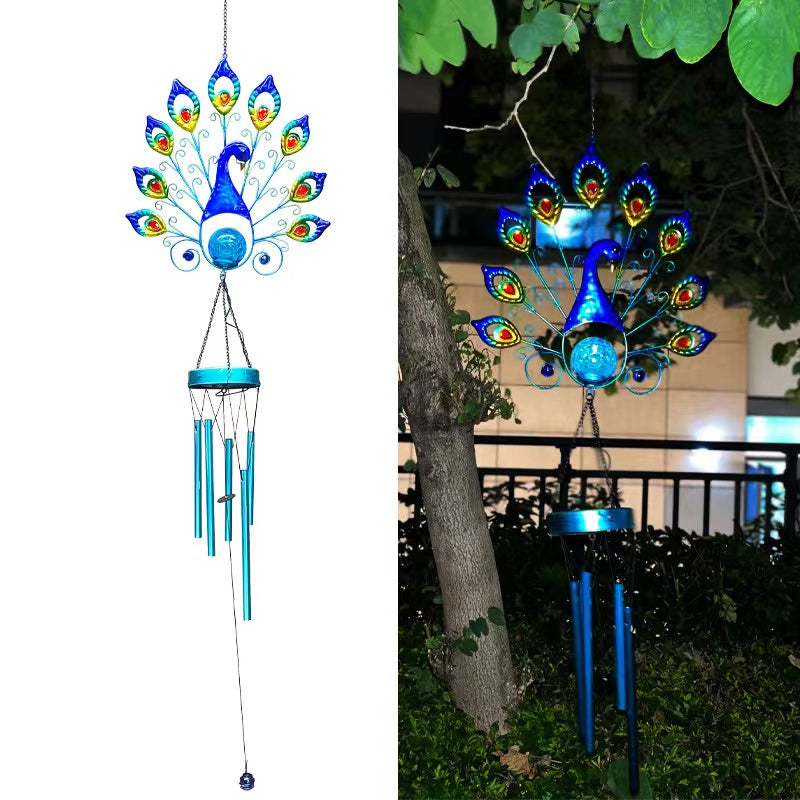 Peacock Solar Wind Chime/ Garden Light Lamp - woodybeingllc