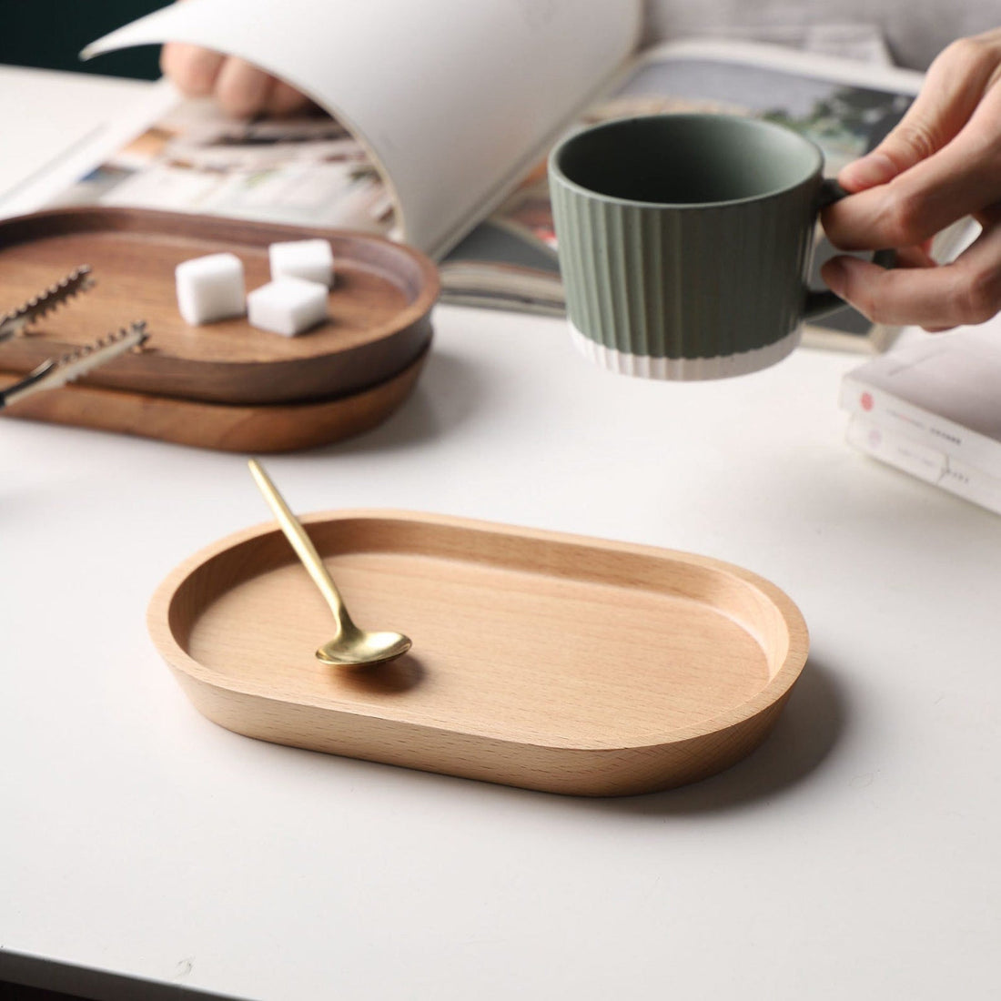 Hand Craved Coffe Plate • 100% Walnut/Beech/Acacia - woodybeingllc